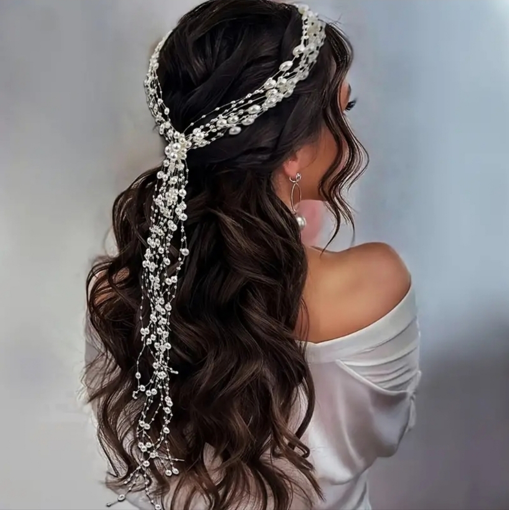 NWT! Exquisite 5pcs Vintage Wedding Style Faux Pearl Tassle Chain Headband NEW